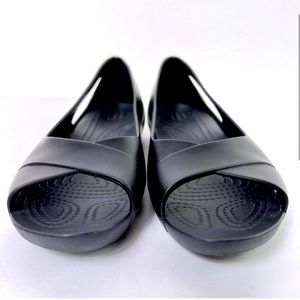 Crocs Serena Black Vegan Slip On Open Toe Comfort Cushioned Foam Flats Womens 6